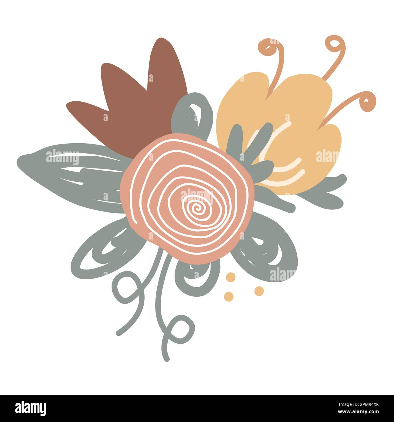 Joli motif fleuri. Bouquet de style scandinave composé de fleurs en forme de coolé. Décoration chic dans le style naïf. Illustration de Vecteur