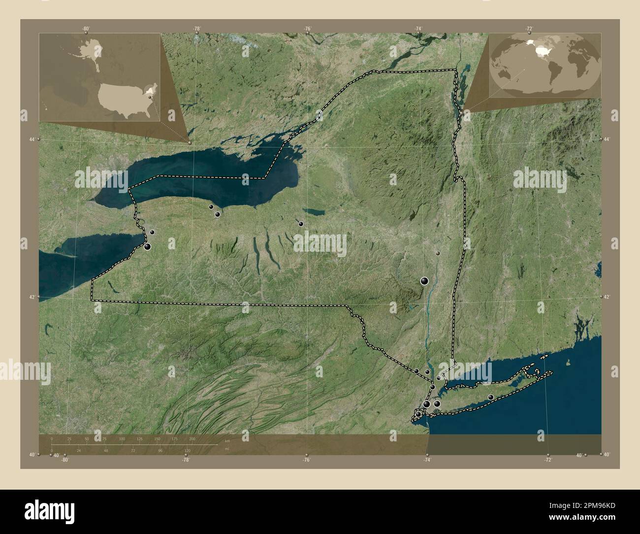 New York, État des ÉtatsUnis d'Amérique. Carte satellite haute
