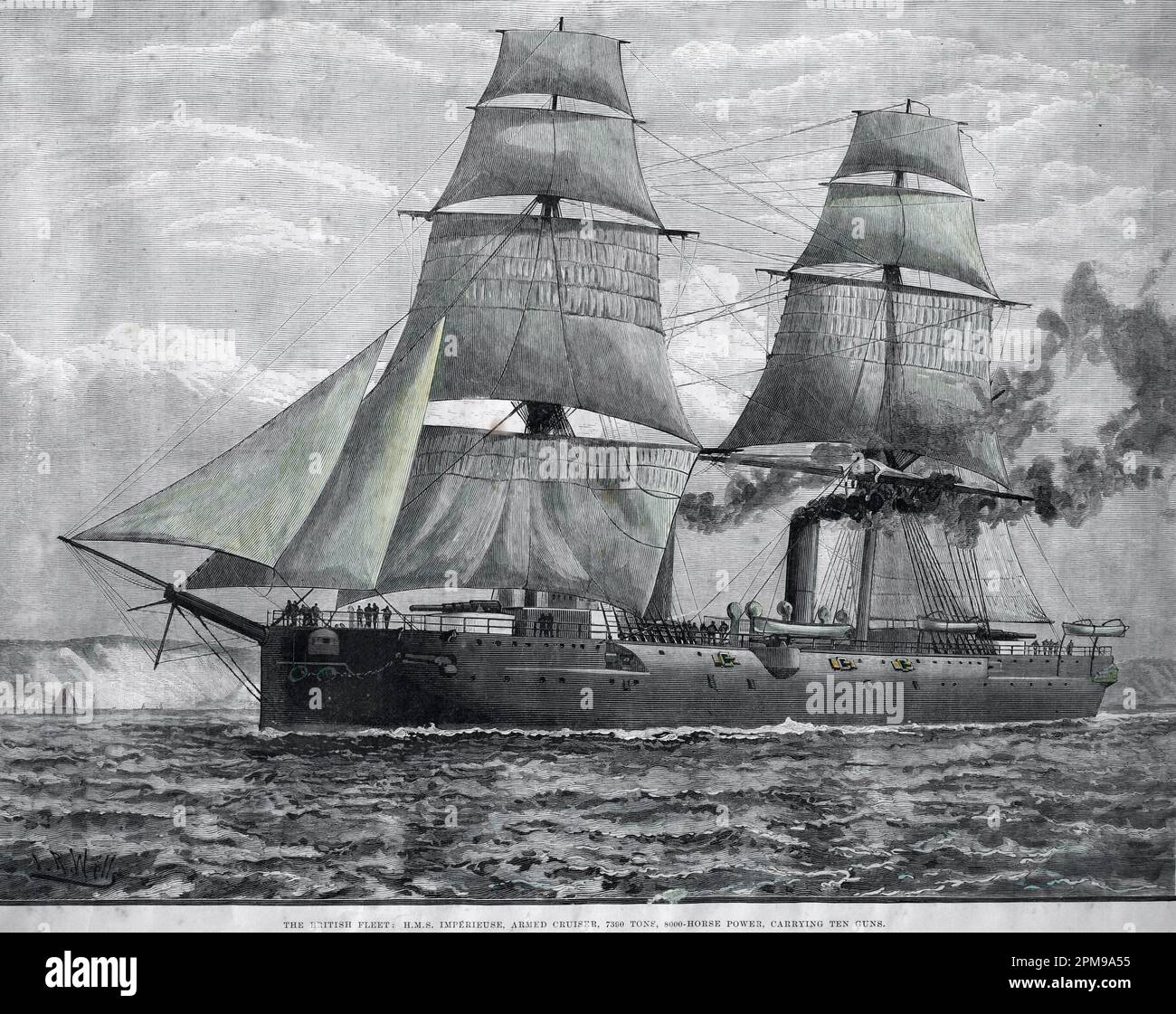 HMS Imperieuse. Imprimé par I R Wells de ce croiseur armé fait en 1883, de 7390 tonnes. 8000 puissance de cheval, portant dix canons. HMS Warmalgré était une carte sim Banque D'Images