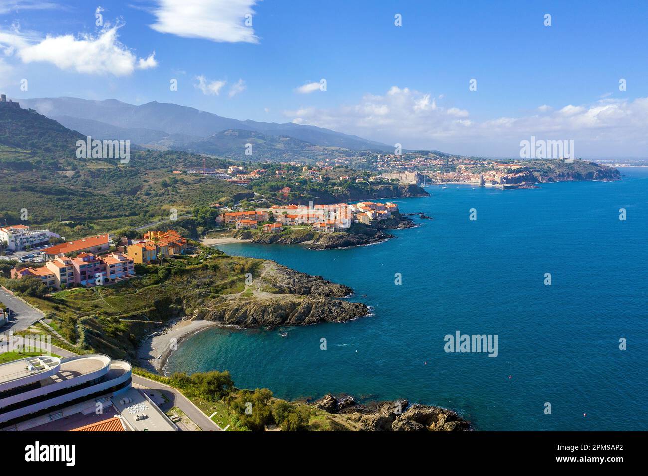 Paysage côtier à Port Vendres, derrière le village de Collioure, Pyrénées-Orientales, Languedoc-Roussillon, France du Sud, Europe Banque D'Images