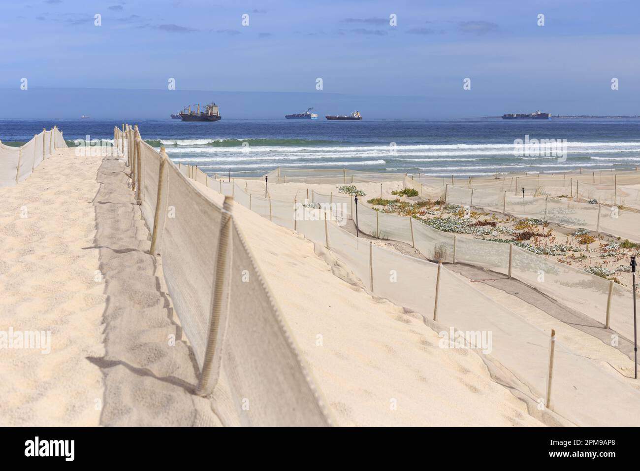 Cape Town, Western Cape, Afrique du Sud - avril 11th 2023 : projet de réhabilitation des dunes en cours à la plage Table View. Banque D'Images