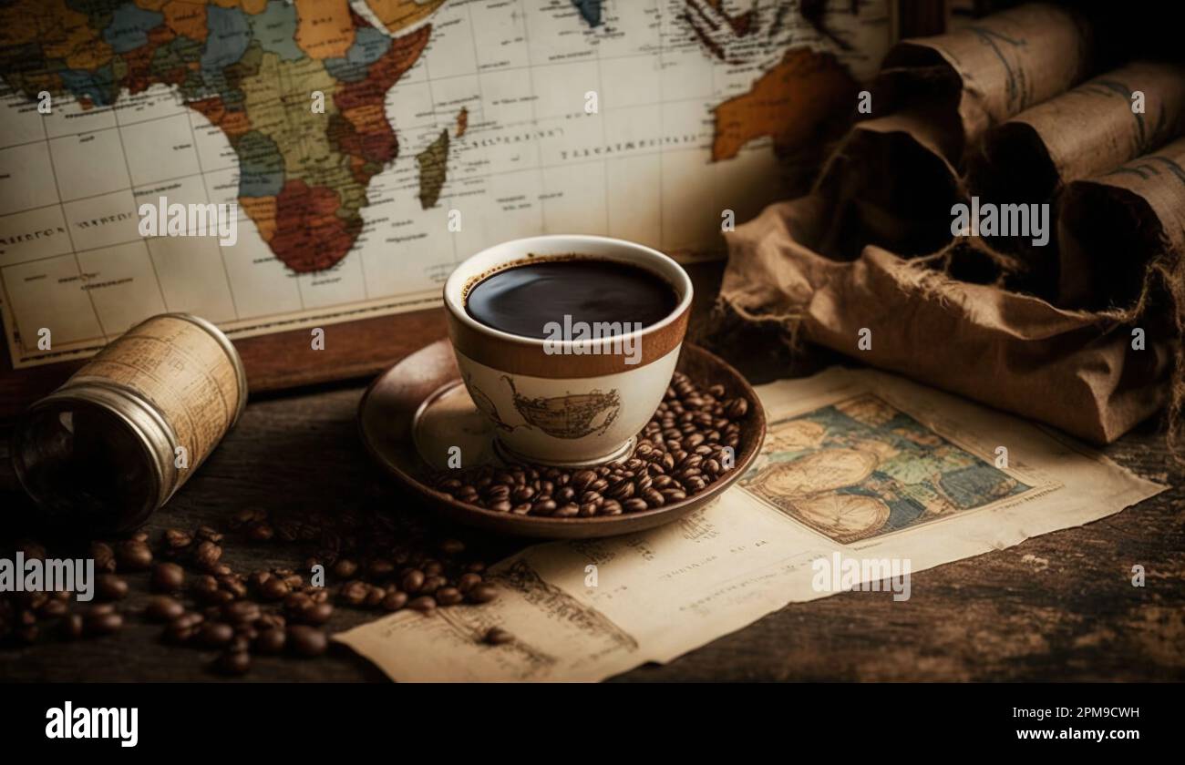 Carte du monde et Coffee Cup Banque D'Images