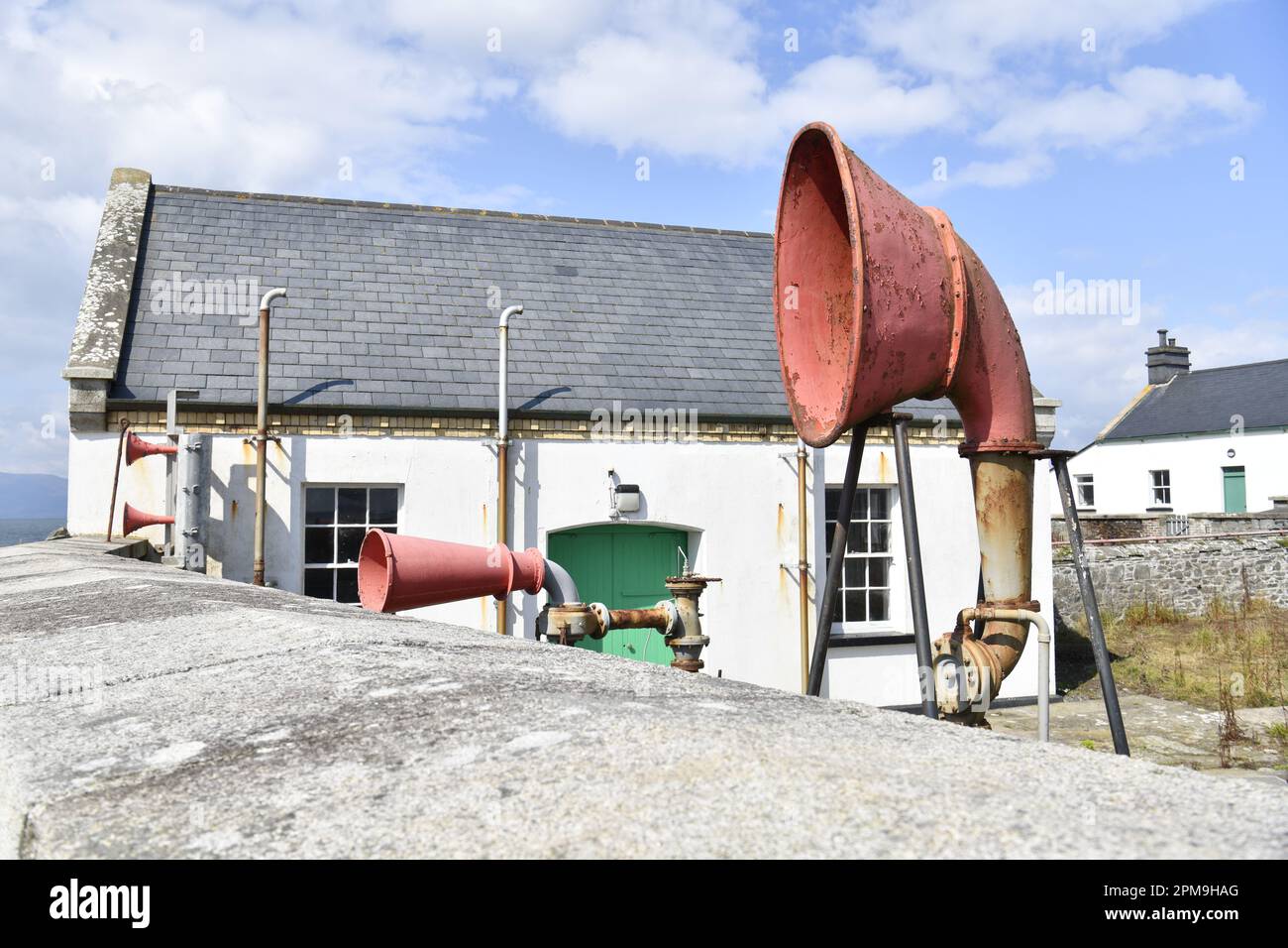 Corne de brume à Saint John's point, comté de Down, Irlande du Nord Banque D'Images