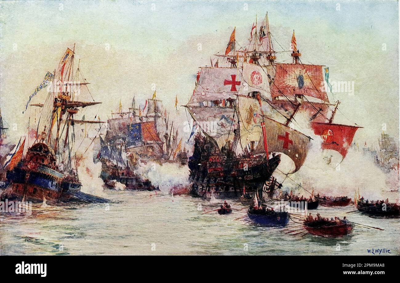 L'Armada espagnole, c1588 par William Lionel Wyllie. De : la flotte de combat britannique, sa création et sa croissance tout au long des siècles ... c1915 Banque D'Images