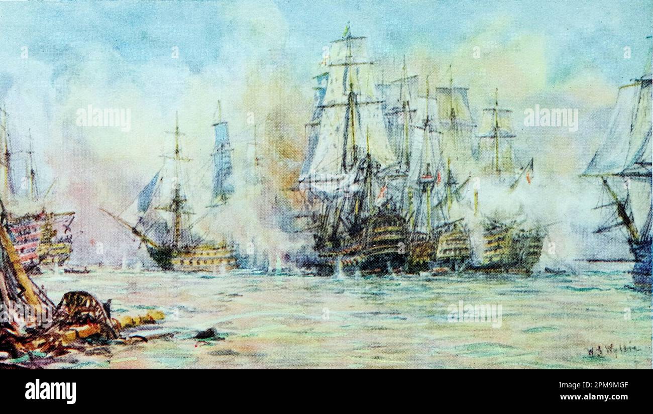 La bataille de Trafalgar, c1805 par William Lionel Wyllie. De : la flotte de combat britannique, sa création et sa croissance tout au long des siècles ... c1915 Banque D'Images