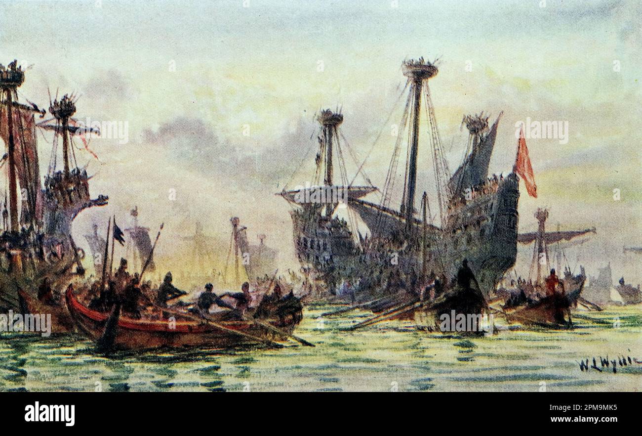 Richard 1st en action à bord de Saracen par William Lionel Wyllie. De: La flotte de combat britannique, sa création et sa croissance tout au long de la ... c1915 Banque D'Images