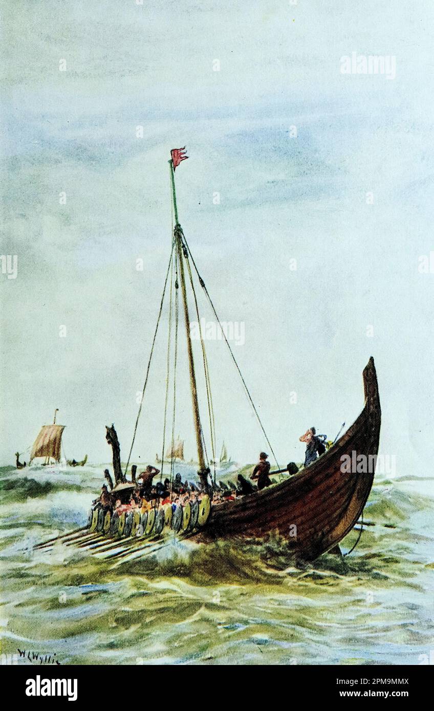 Navire de guerre de la période du roi Alfred par William Lionel Wyllie. De : la flotte de combat britannique, sa création et sa croissance tout au long des siècles ... c1915 Banque D'Images