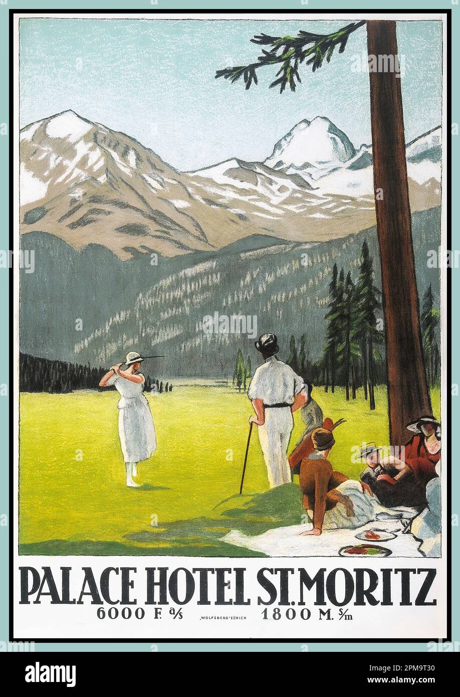 ST MORITZ PALACE HOTEL Vintage Travel Poster 1921 Palace Hotel composé de Moritz, 1921. . 'Wolfsberg' Zürich date 1921 par l'artiste Emil Cardinaux Suisse Banque D'Images