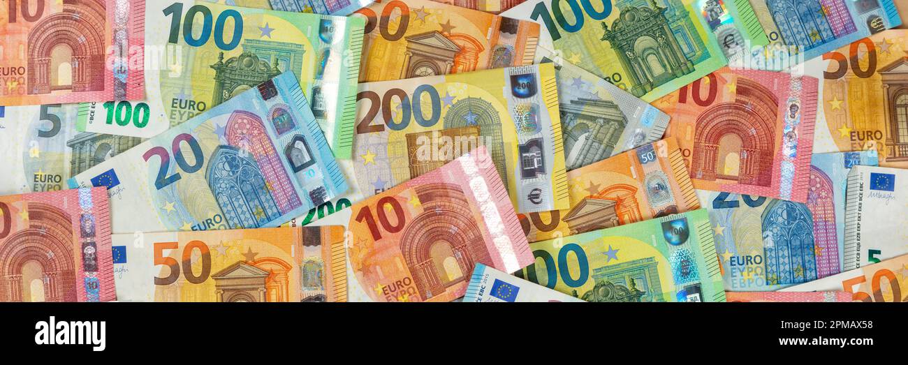Euro billets de banque économie d'argent arrière-plan payer finances panorama billets de banque riches Banque D'Images
