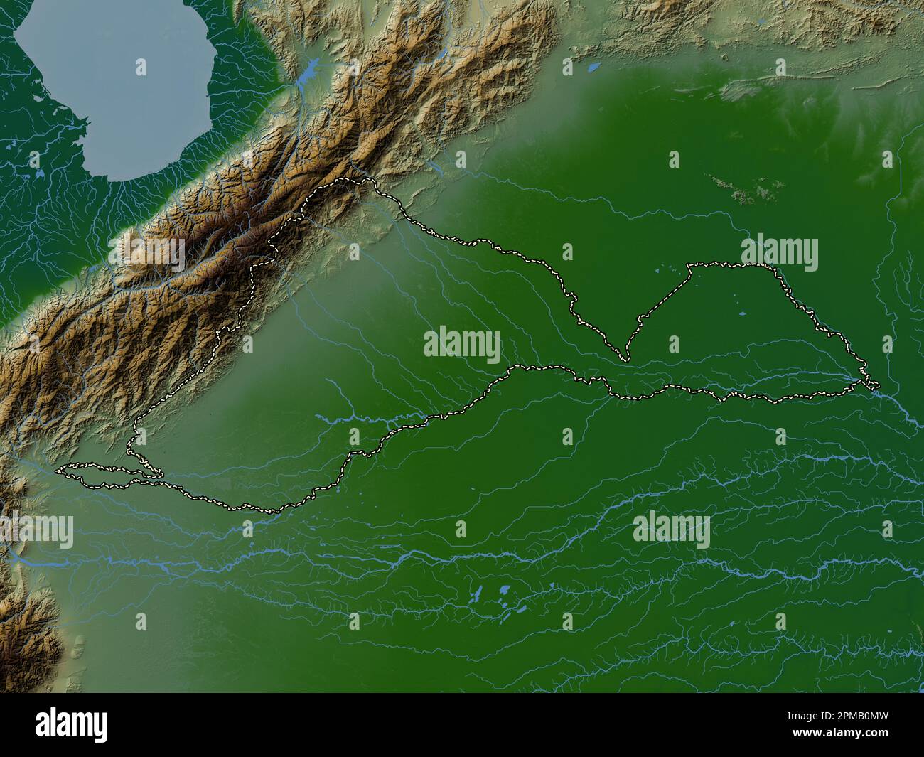 Barinas, État du Venezuela. Carte d'altitude en couleur avec lacs et rivières Banque D'Images