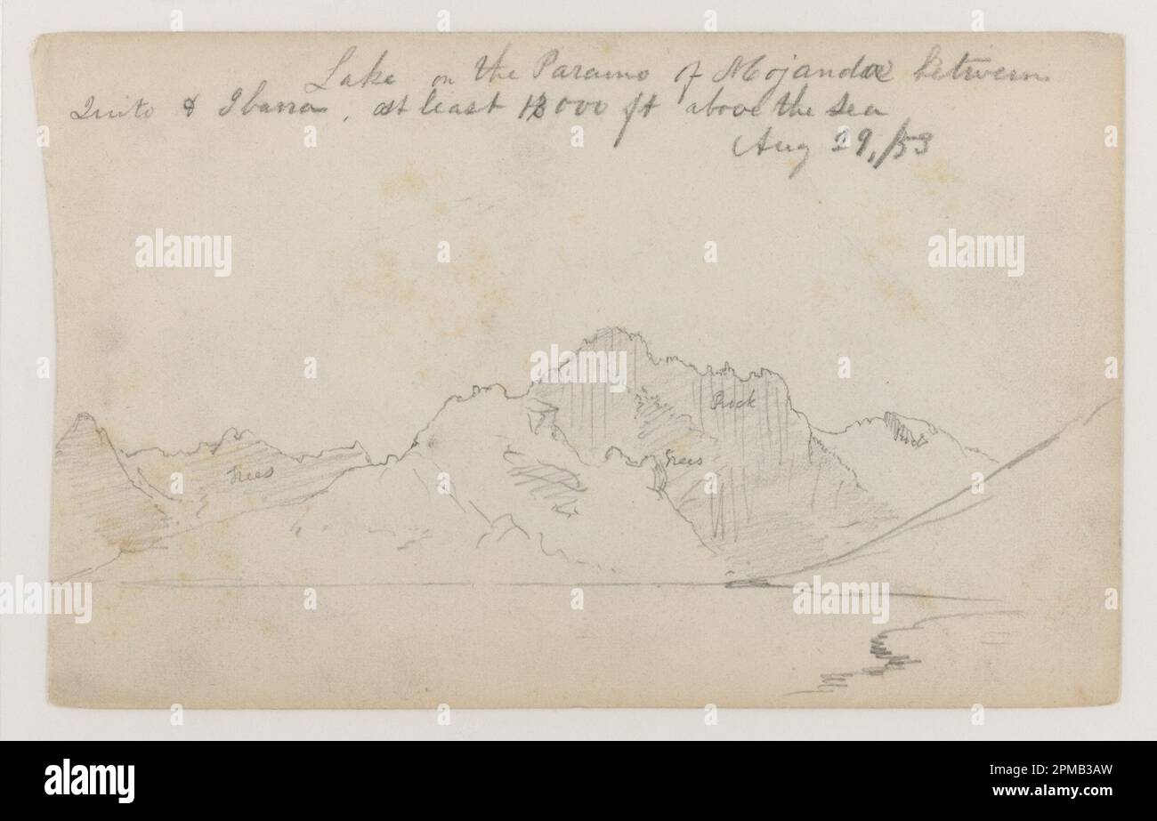 Dessin, lac, désert de Mojanda, Équateur; église Frédéric Edwin (américaine, 1826–1900); Équateur; graphite sur papier vélin crème; feuille: 12,4 x 19,9 cm (4 7/8 x 7 13/16 po) Banque D'Images