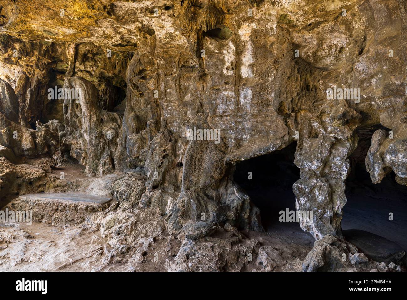 Vue rapprochée de l'intérieur des grottes de Quadirikiri. Aruba. Banque D'Images