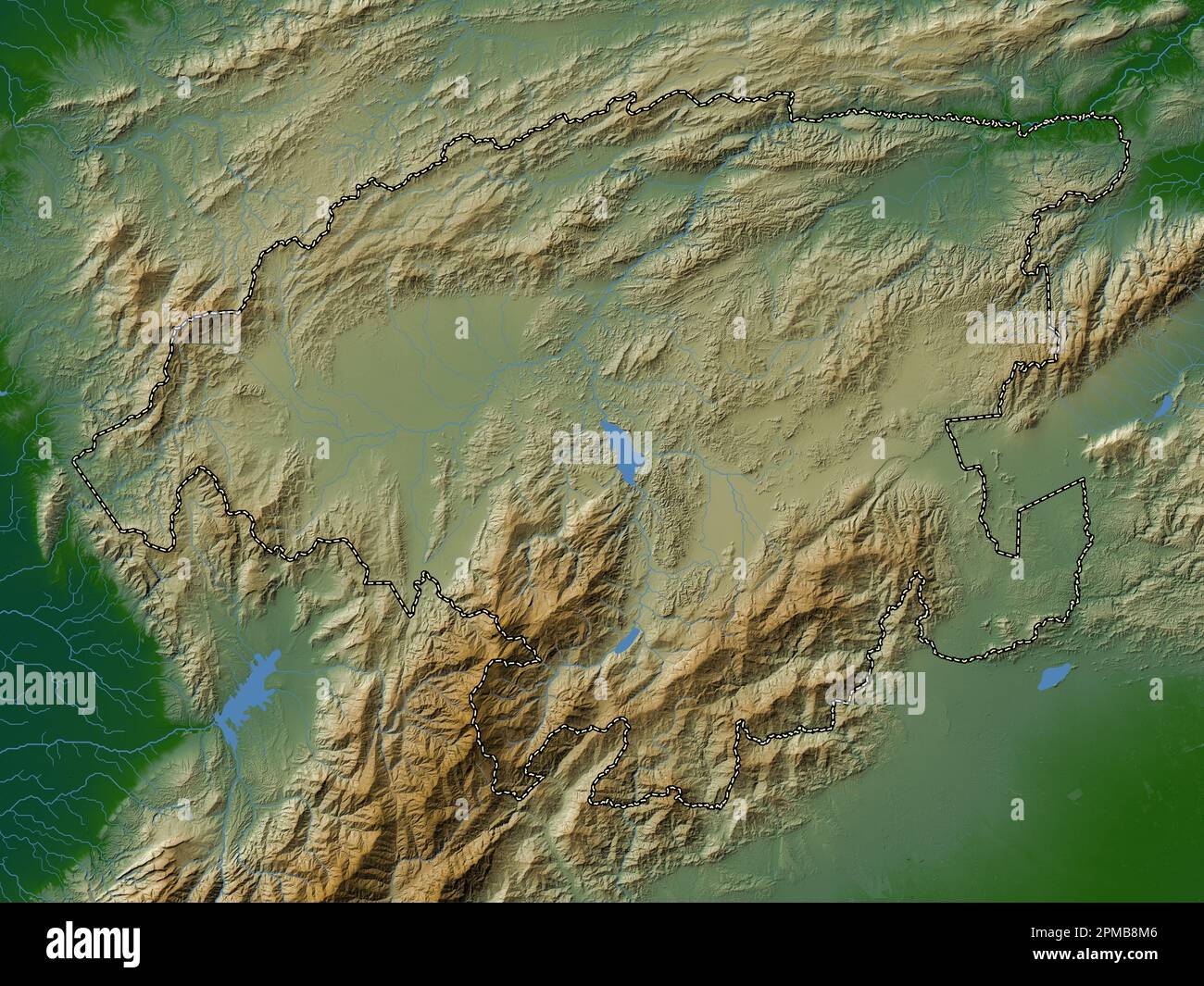 Lara, État du Venezuela. Carte d'altitude en couleur avec lacs et rivières Banque D'Images