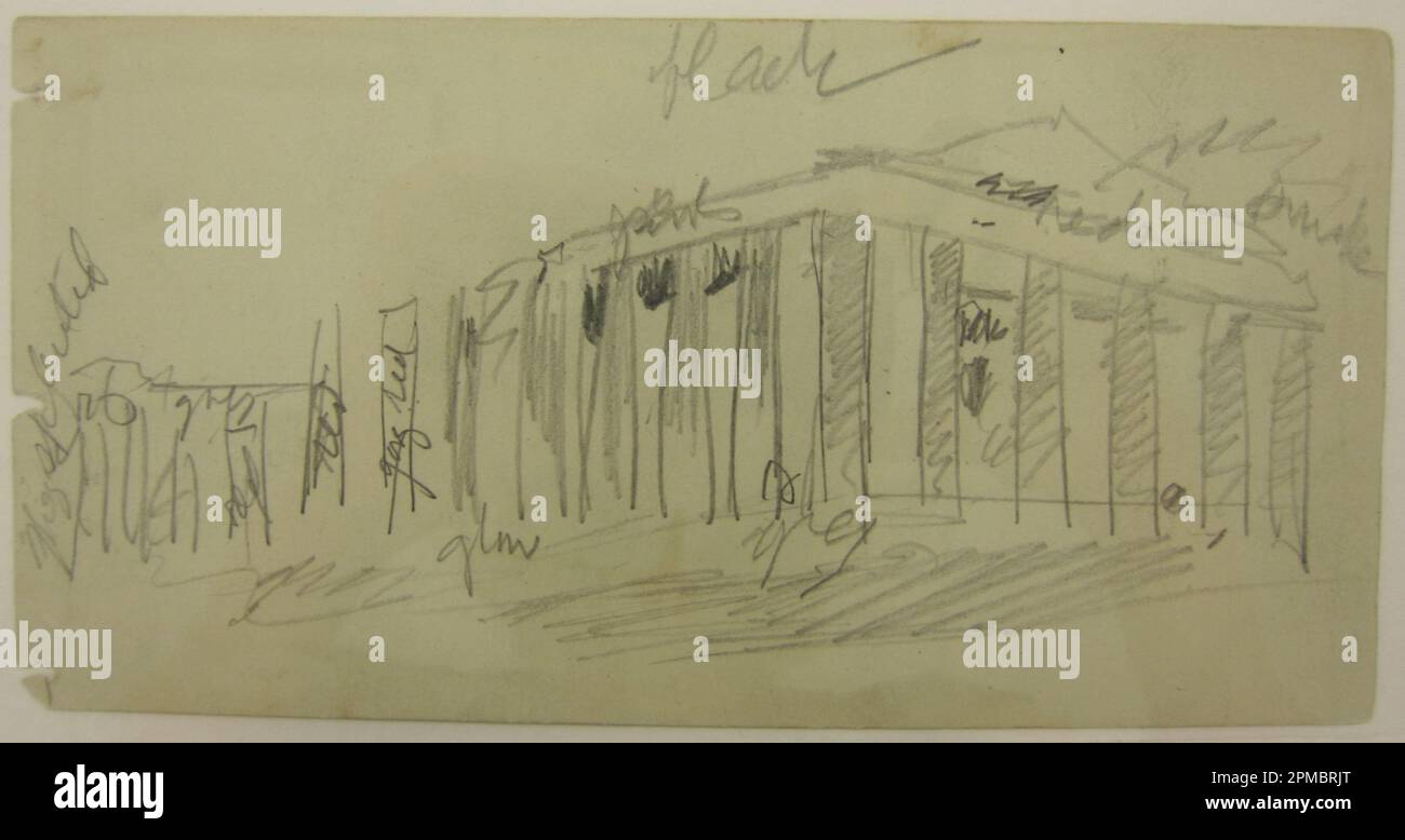 Dessin, Parthénon éclairé la nuit, Athènes, Grèce; église Frédéric Edwin (américaine, 1826–1900); Grèce; graphite sur papier vert; 10,7 x 20,8 cm (4 3/16 x 8 3/16 po) Banque D'Images