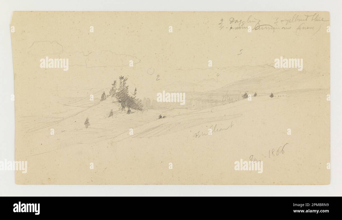 Dessin, boisé Hilltop, Hilly Valley, Sun; église Frederic Edwin (américaine, 1826–1900); États-Unis; graphite sur papier vélin crème; feuille: 11,9 x 22 cm (4 11/16 x 8 11/16 po) Banque D'Images