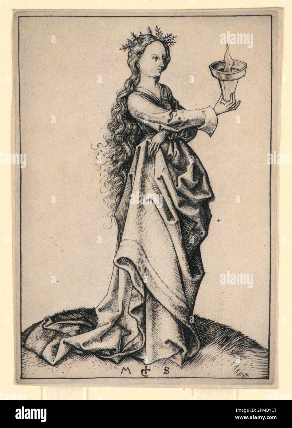 Imprimé, la Vierge du troisième Sage; conçu par Martin Schongauer (allemand, 1450–91); Allemagne; gravure sur papier blanc cassé; 1958-122-3 Banque D'Images