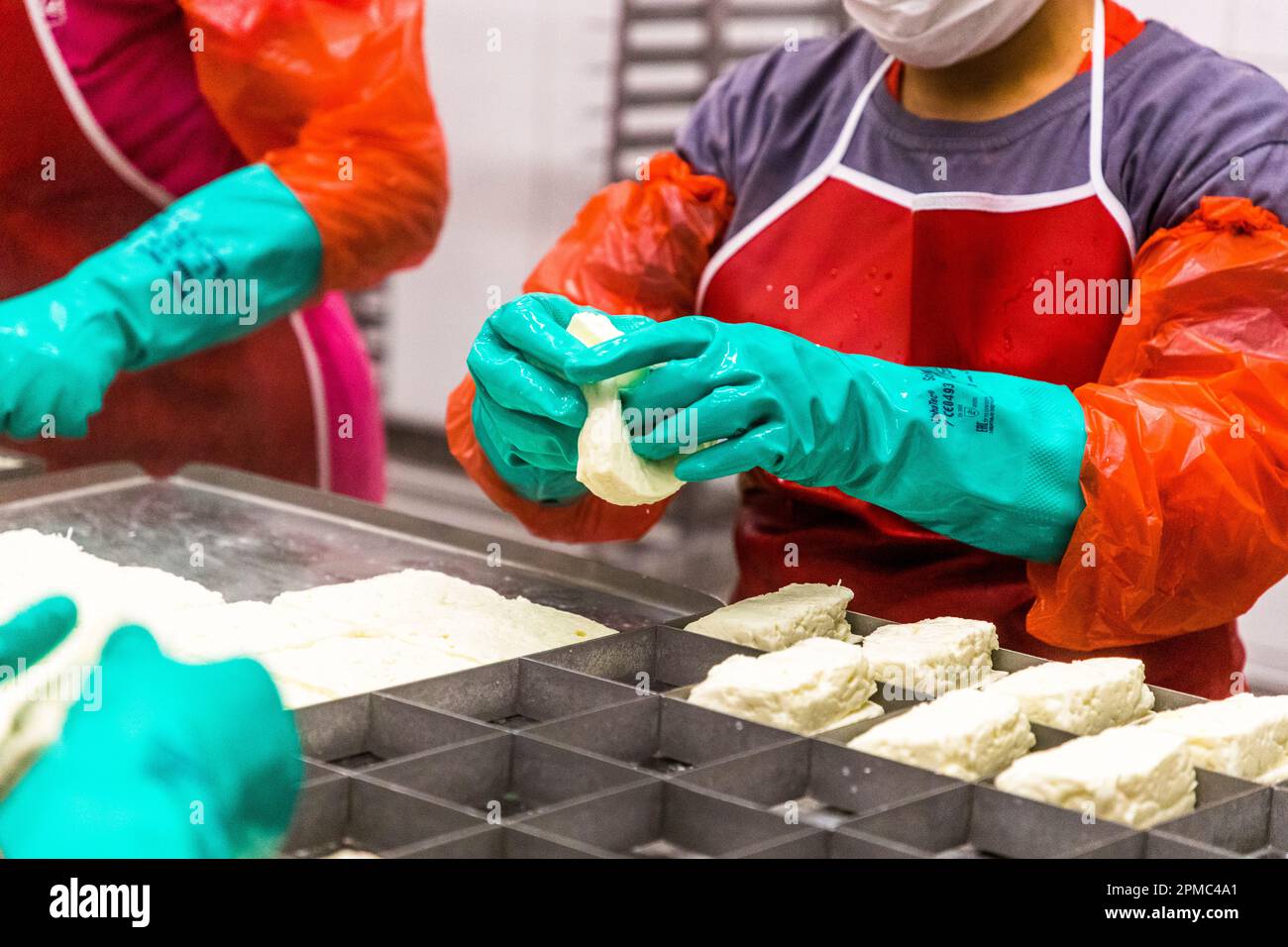 Production laitière et hellim (halloumi) de fromage à Nicosie, Chypre Banque D'Images