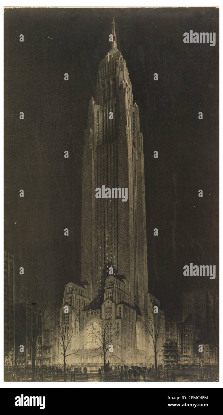 Print, proposed convocation Tower, Madison Square (Northeast Corner of Madison Avenue and East 26th Streeet); Delineator: Hugh Ferriss (américain, 1889–1962); USA; photostat monté sur le tableau d'illustration; 63,8 x 37,1cm (25 1/8 x 14 5/8in.) Tapis : 71,1 × 55,9 cm (28 × 22 po) Banque D'Images