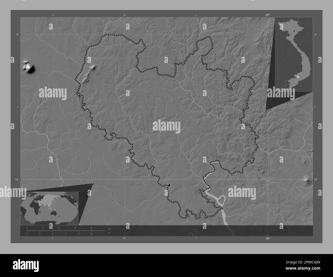 Binh Duong, province du Vietnam. Carte d'altitude à deux niveaux avec