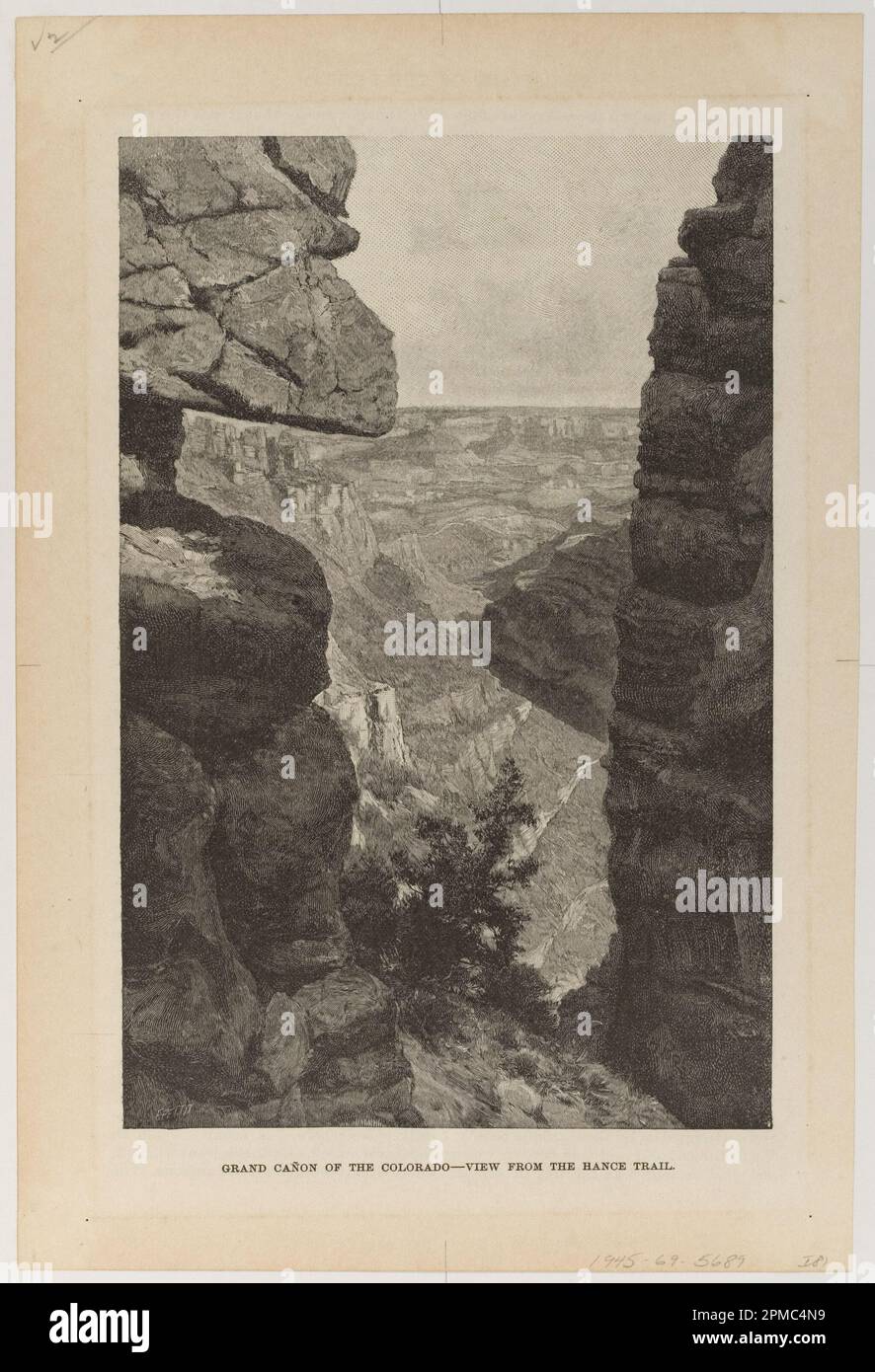 Imprimé, Grand Cañon du Colorado, vue du Hance Trail; H. Bolton Jones (américain, 1848 – 1927); gravé par F. Pettit; photographié par John K. Hillers (allemand–américain, 1843 – 1925); Angleterre et États-Unis; gravure sur bois sur papier vélin blanc cassé; 18,6 x 12,2 cm (7 5/16 x 4 13/16 po) Banque D'Images