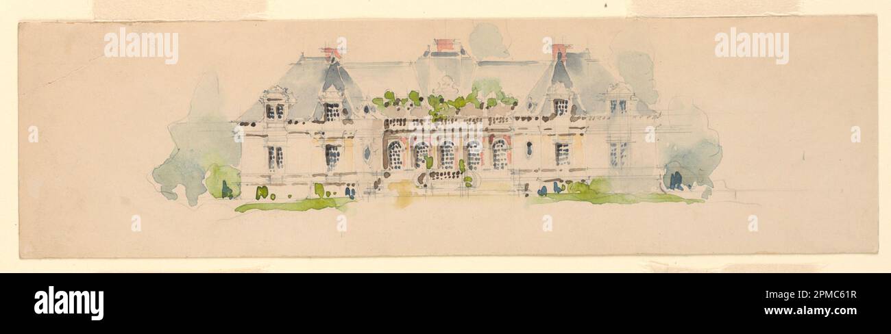 Dessin, élévation du manoir; architecte: Whitney Warren Jr. (États-Unis, 1864–1943) ; États-Unis ; graphite, pinceau et aquarelle sur papier ; 7,6 x 27,8 cm (3 x 10 15/16 po.) Banque D'Images