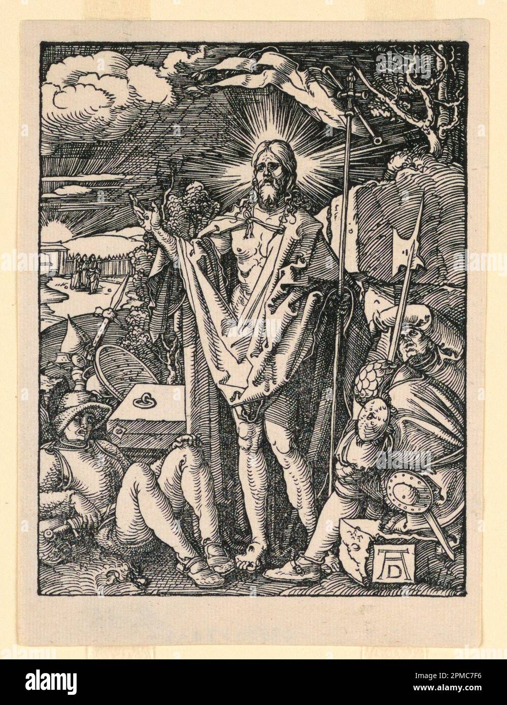 Imprimé, la Résurrection, de la série Little passion; conçu par Albrecht Dürer (allemand, 1471–1528); Allemagne; coupe de bois sur papier blanc cassé; 14,3 × 10,5 cm (5 5/8 × 4 1/8 po) Banque D'Images