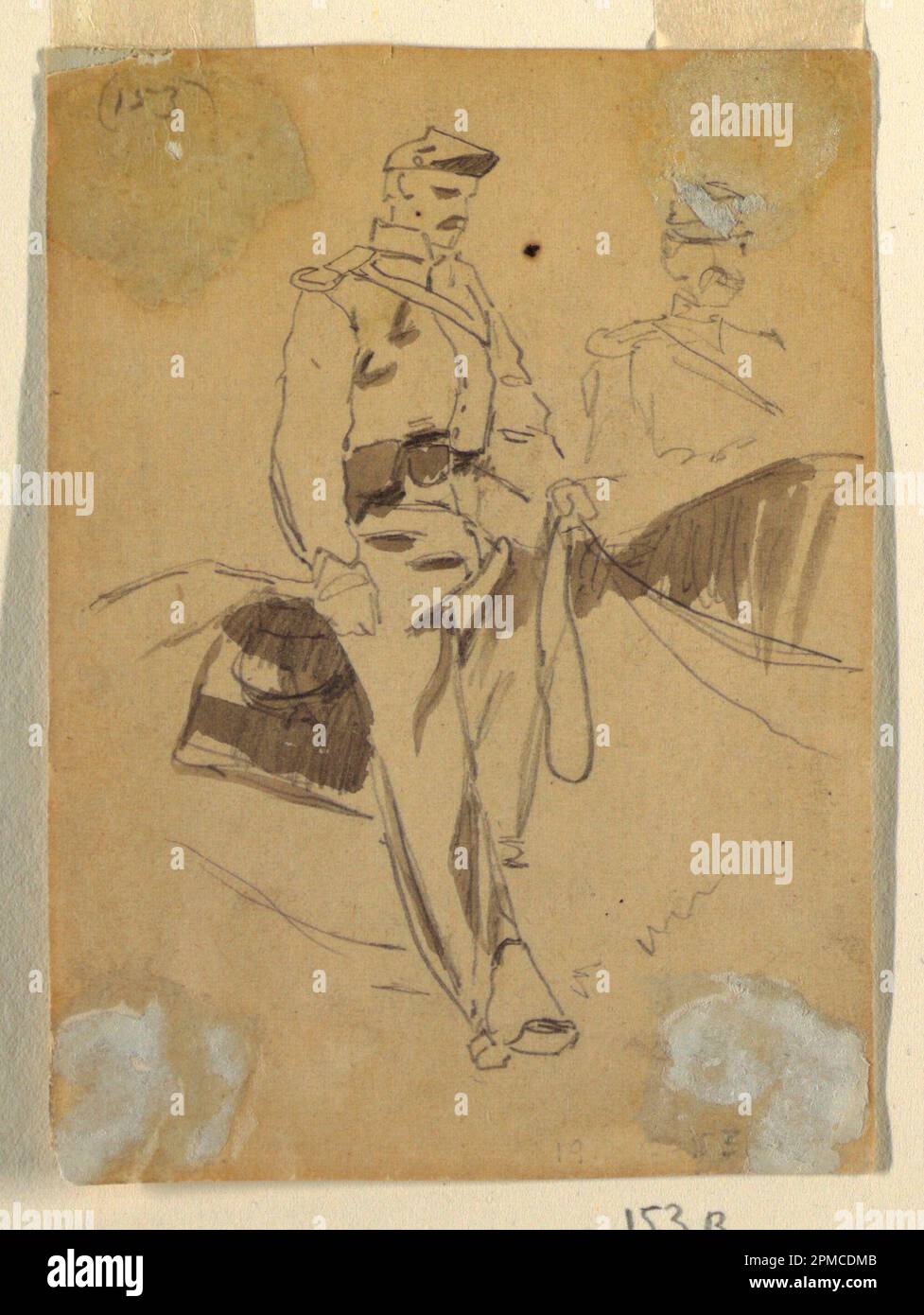 Dessin, monté Cavalryman; Winslow Homer (américain, 1836–1910); États-Unis; graphite, pinceau et gris délavé sur papier blanc cassé ; 12,3 x 8,9 cm (4 13/16 x 3 1/2 po.) Banque D'Images