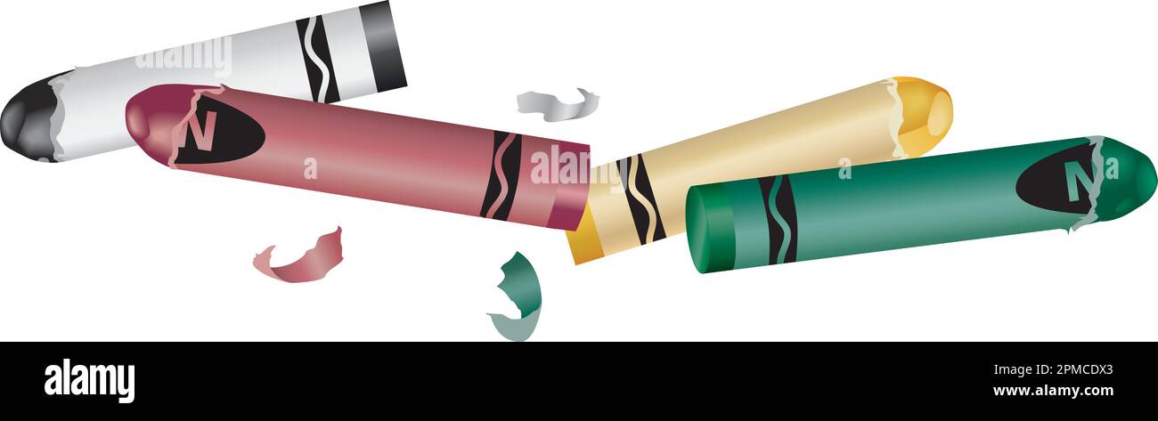 Des crayons de couleur bien utilisés au style photoréaliste ombré enregistrés sous Adobe Illustrator 6,0 pour une compatibilité optimale. Illustration de Vecteur