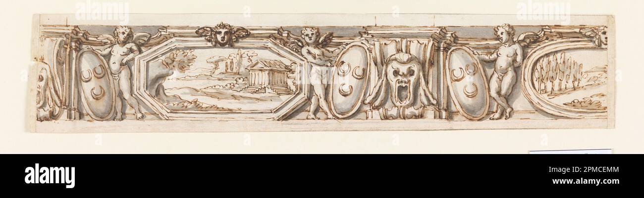 Dessin, dessin pour la décoration d'un Frieze; attribué à Filippo Marchionni (italien, 1732–1805); Italie; stylo et encre noire, pinceau et lavage gris sur papier Banque D'Images