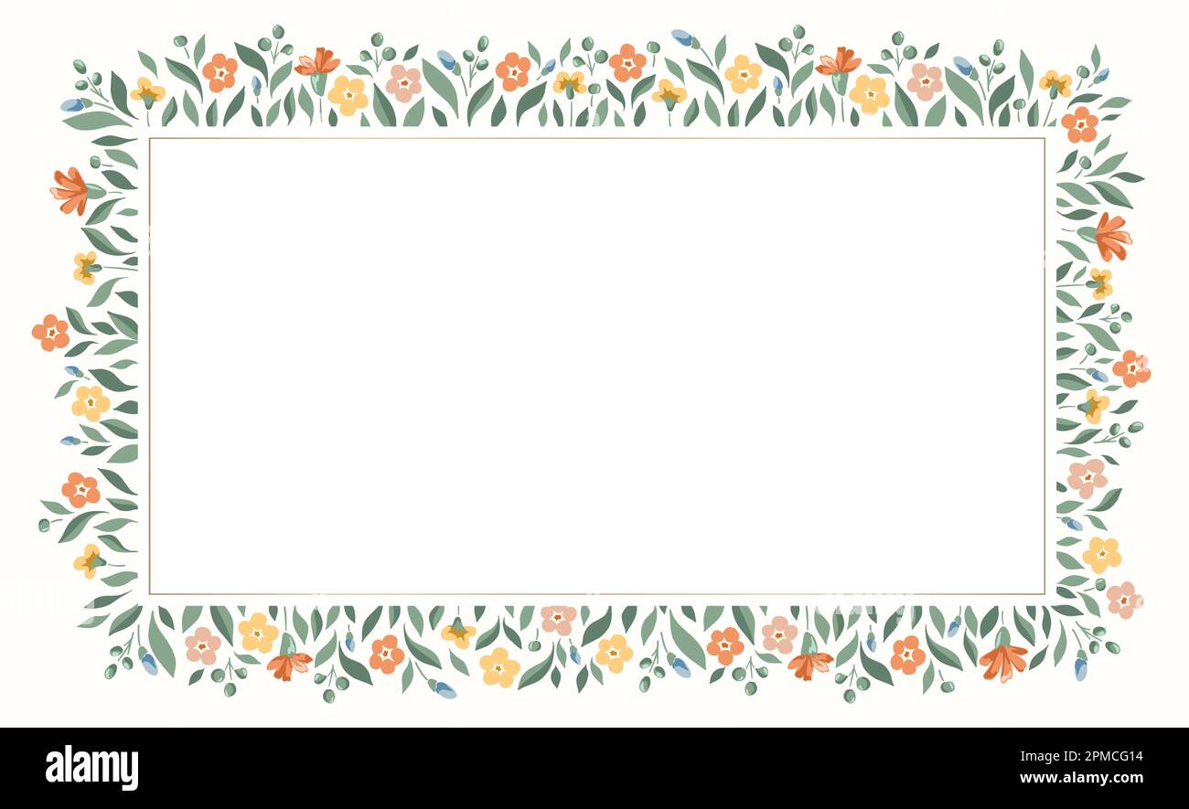 Délicat chintz romantique Meadow Wildflowers cadre rectangulaire vectoriel Illustration de Vecteur
