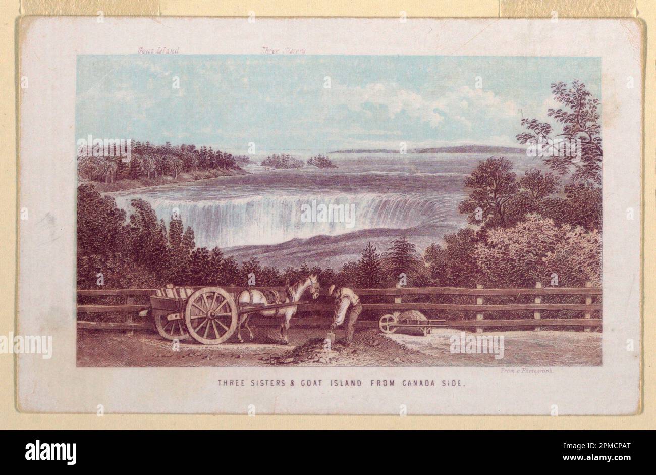 Imprimé, Niagara Falls; États-Unis; gravure en bois de couleur; autre: 9,4 x 14,6 x 0,1 cm (3 11/16 x 5 3/4 x 1/16 po.) Banque D'Images