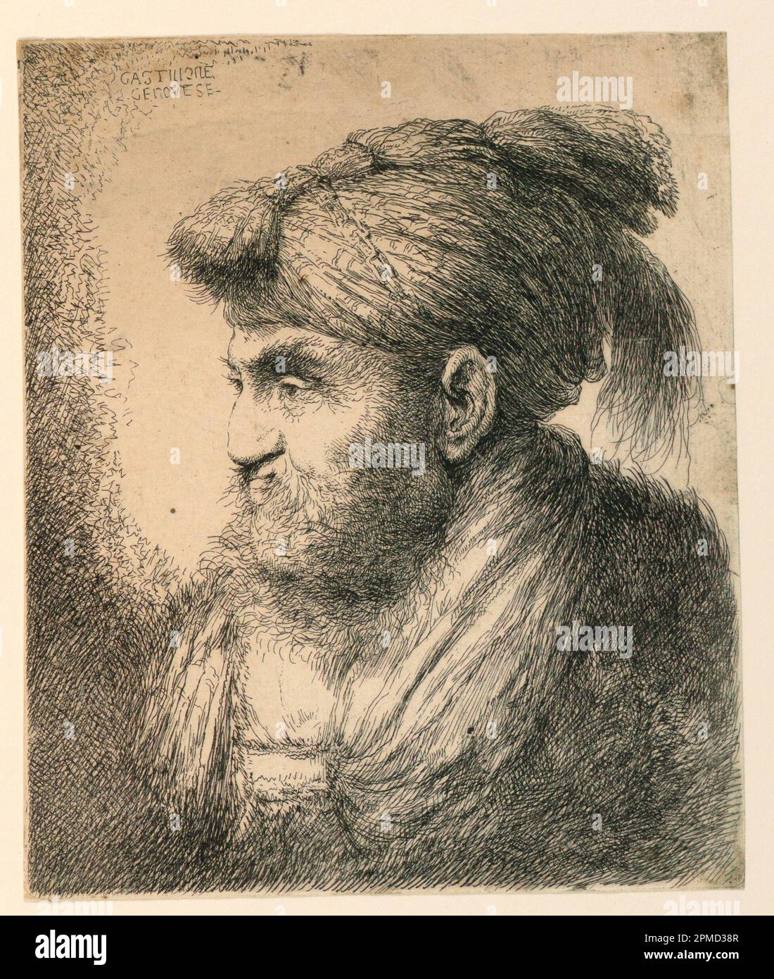 Imprimé, Portrait d'un homme avec un turban; conçu par Giovanni Benedetto Castiglione (italien, 1609–1664); Italie; gravure sur papier; 18 × 15,1 cm (7 1/16 × 5 15/16 po); 1896-31-53 Banque D'Images
