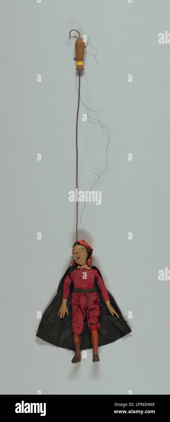 Pantalone Puppet; bois sculpté et peint, verre et tissu tissé Banque D'Images