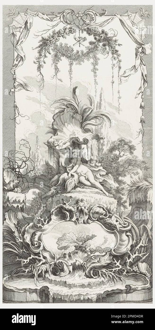Imprimé, Léda; réalisé par François Boucher (français, 1703–1770); Imprimeur: Claude Augustin Duflos (français, 1700–1786); publié par Nicolas de Larmessin IV (français, 1684 - 1755); France; gravure et gravure sur papier blanc; Marque: 50,8 x 26,2 cm (20 x 10 5/16 po) Feuille : 63,9 x 44,5 cm (25 3/16 x 17 1/2 po) Banque D'Images