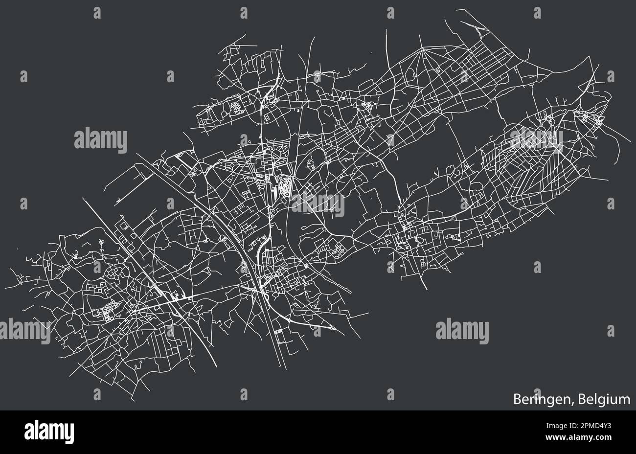 Carte détaillée des routes urbaines de navigation tracées à la main de la ville belge de BERINGEN, BELGIQUE avec lignes de route solides et porte-nom sur rétro backgro Illustration de Vecteur