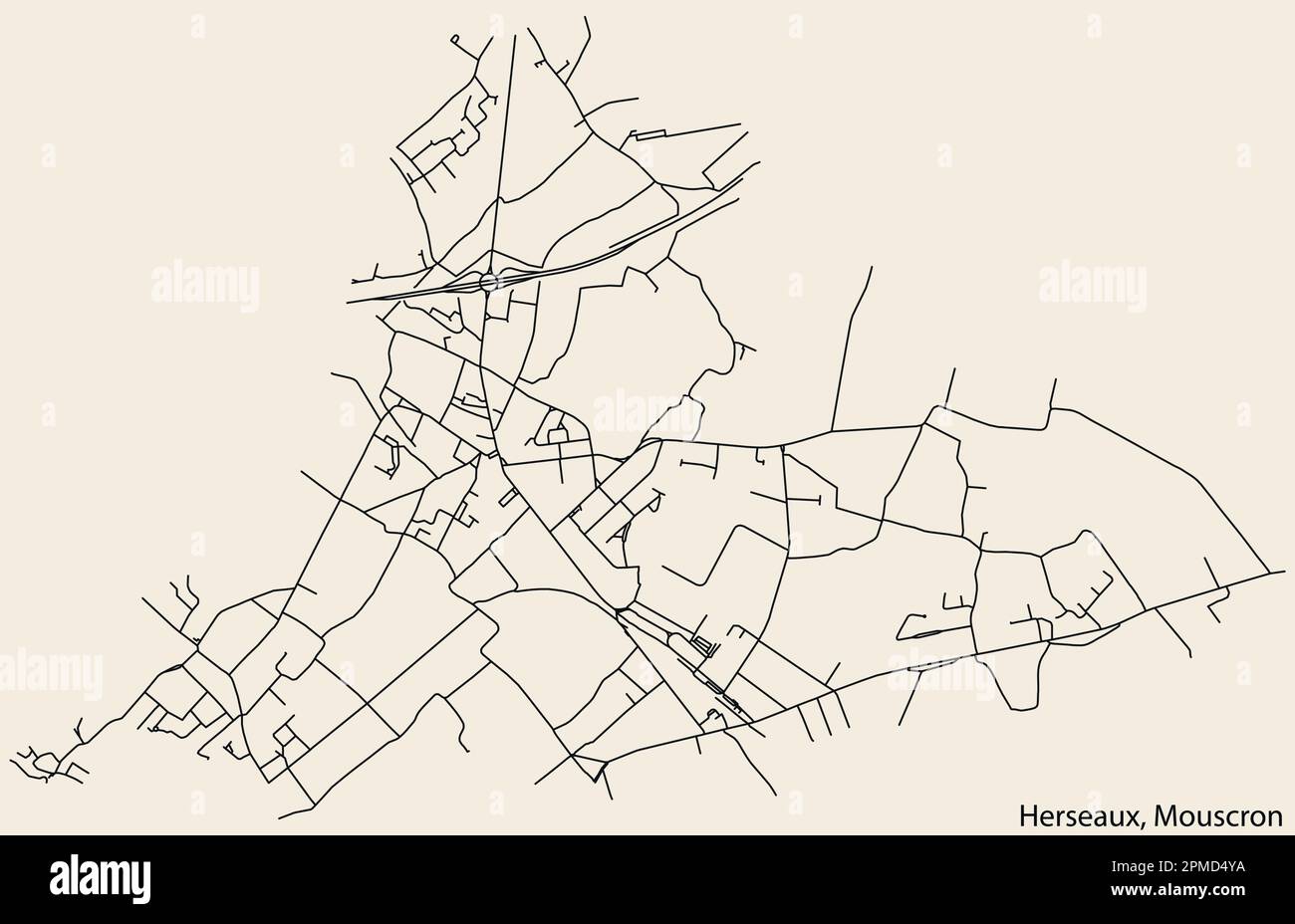 Carte détaillée des routes urbaines de navigation tracées à la main de la COMMUNE HERSEAUX de la ville belge de MOUSCRON, Belgique avec des lignes de route vives an Illustration de Vecteur