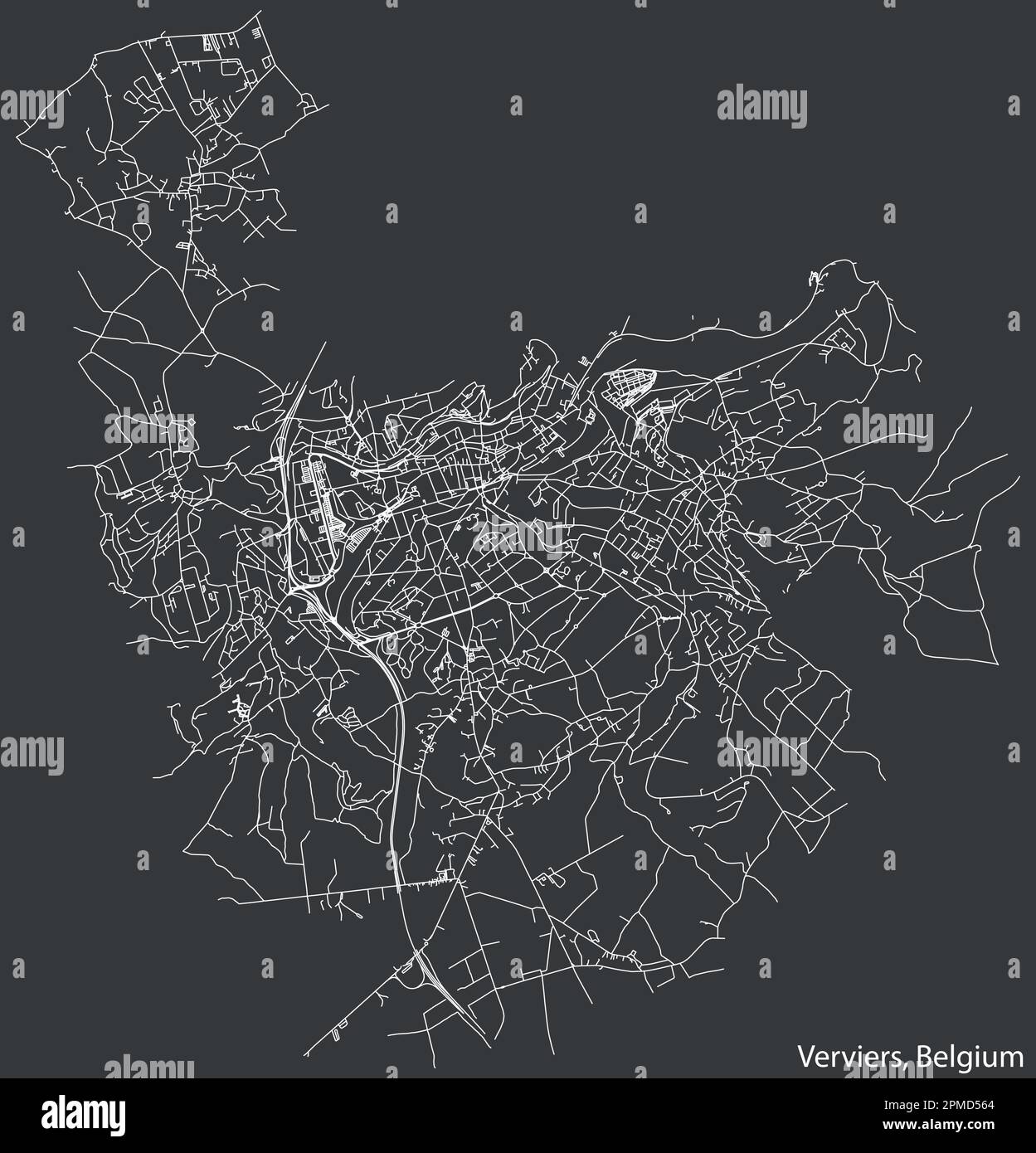 Carte détaillée des routes urbaines de navigation tracées à la main de la ville belge de VERVIERS, BELGIQUE avec des lignes de route solides et une étiquette de nom sur backgro vintage Illustration de Vecteur