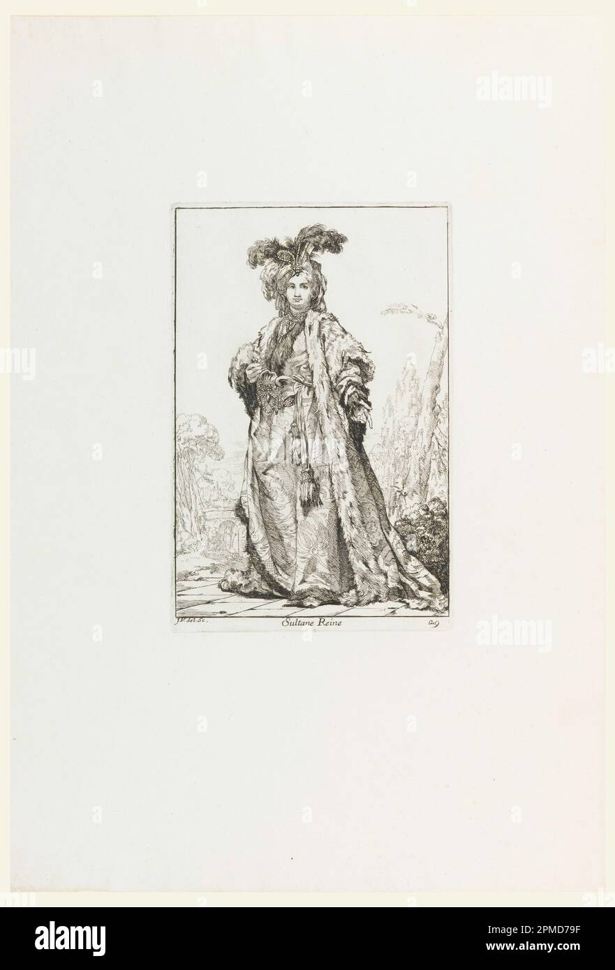 Print, Sultane Reine (la Reine Sultana), assiette 29 de la Caravanne du Sultan à la Mèque (la Caravane du Sultan à la Mecque); Joseph Marie Vien l'ancien (français, 1716 – 1809); France; encre noire sur papier crème; Platemark: 20,3 x 13,3 cm (8 x 5 1/4 po) Banque D'Images