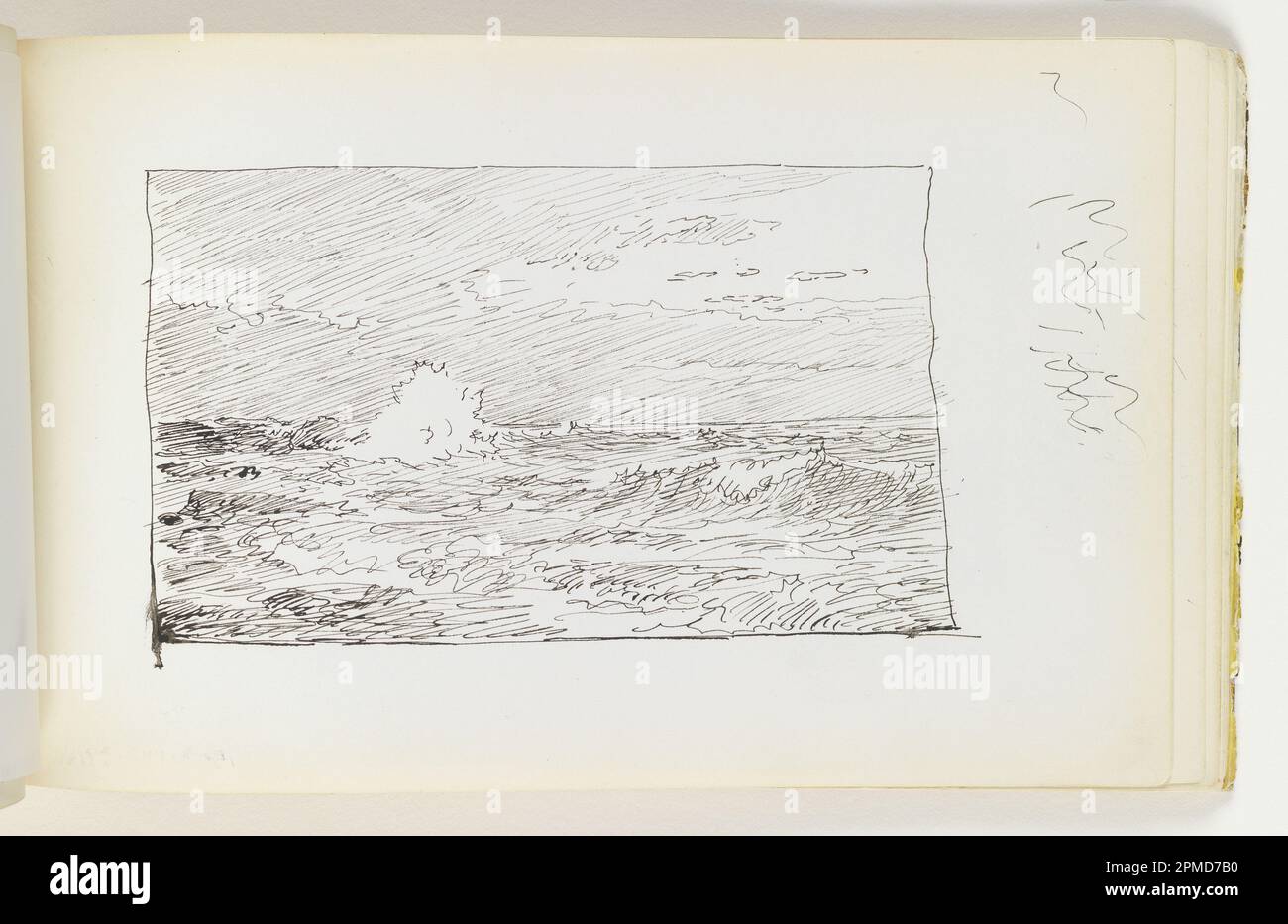 Carnet d'esquisses Folio, étude rapide de la mer de sable; William Trost Richards (américain, 1833–1905); États-Unis; stylo et encre noire sur papier vélin blanc cassé; 7,6 x 13,1 cm (3 x 5 3/16 po.) Feuille : 12,3 x 19,5 cm (4 13/16 x 7 11/16 po) Banque D'Images