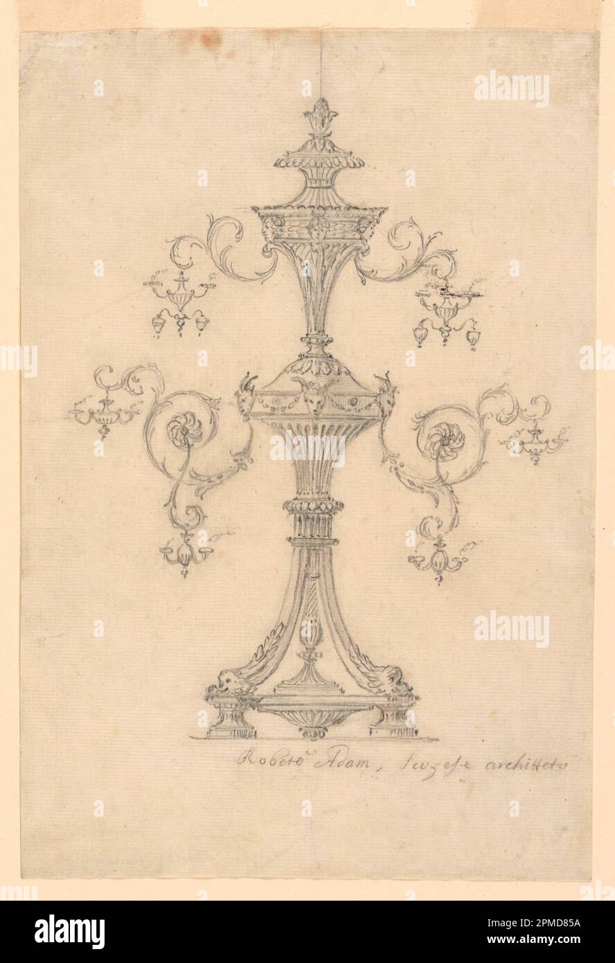 Dessin, Candelabra, ca. 1755; Robert Adam (Grande-Bretagne, 1728–1792); Angleterre; graphite sur papier; 25,8 x 17,5 cm (10 3/16 x 6 7/8 po) Banque D'Images