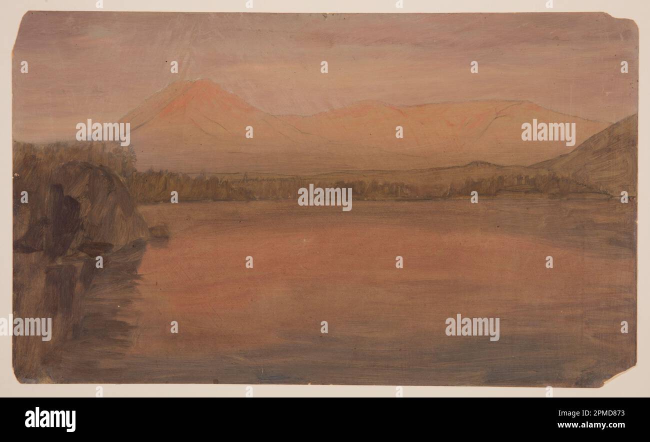 Dessin, MTS. Katahdin et Turner du lac Katahdin; église Frederic Edwin (américaine, 1826–1900); États-Unis; peinture à l'huile et au pinceau, graphite sur carton; 30,6 x 51,1 cm (12 1/16 x 20 1/8 po.) Banque D'Images