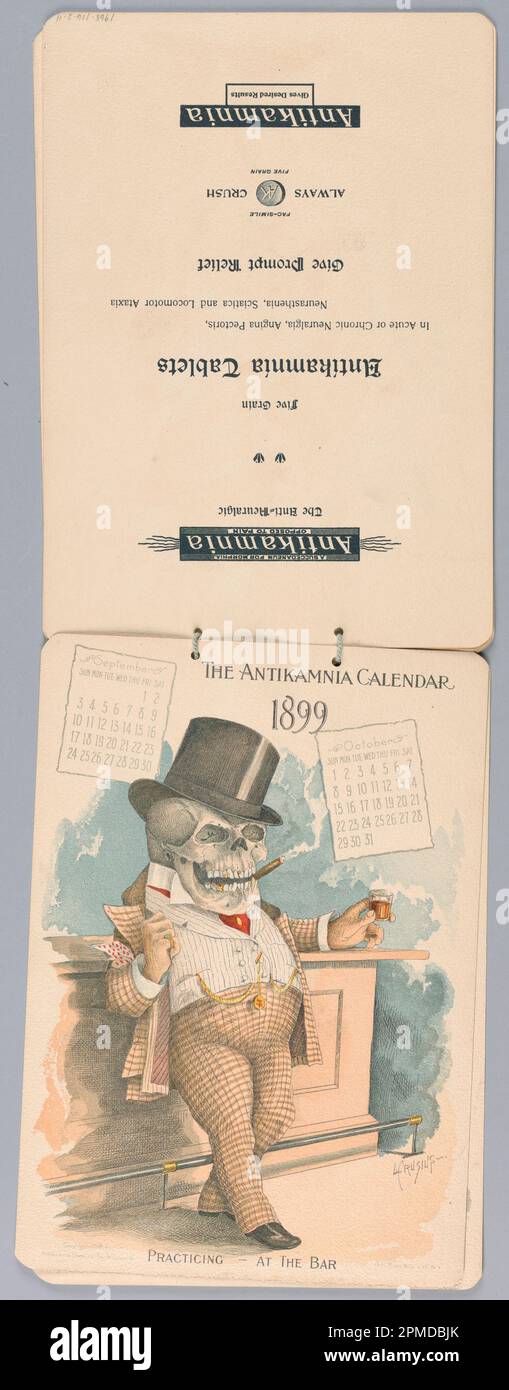 Calendrier, le calendrier Antikamnia, septembre et octobre 1899 : pratique au Bar ; L Crusius ; lithographe : G. H. Buek & Co (États-Unis); fabriqué pour la société Antikamnia Chemical Co. (États-Unis); chromolithographe sur papier avec reliure à ficelle; 1968-106-2-5 Banque D'Images