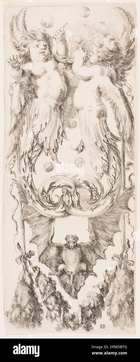Imprimé, ornamenti o Grottesche (ornement grotesque); conçu par Stefano della Bella (italien, 1610–1664); Italie; gravure sur papier blanc cassé Banque D'Images