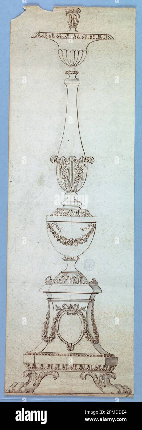 Dessin, projet pour un Candelabrum; Italie; graphite, stylo et encre, pinceau et bistre sur papier Banque D'Images