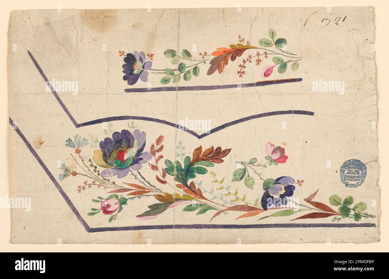 Dessin, dessin pour gilet de costume; France; diverses gouaches sur papier; 17,2 × 26,7 cm (6 3/4 × 10 1/2 po) Banque D'Images