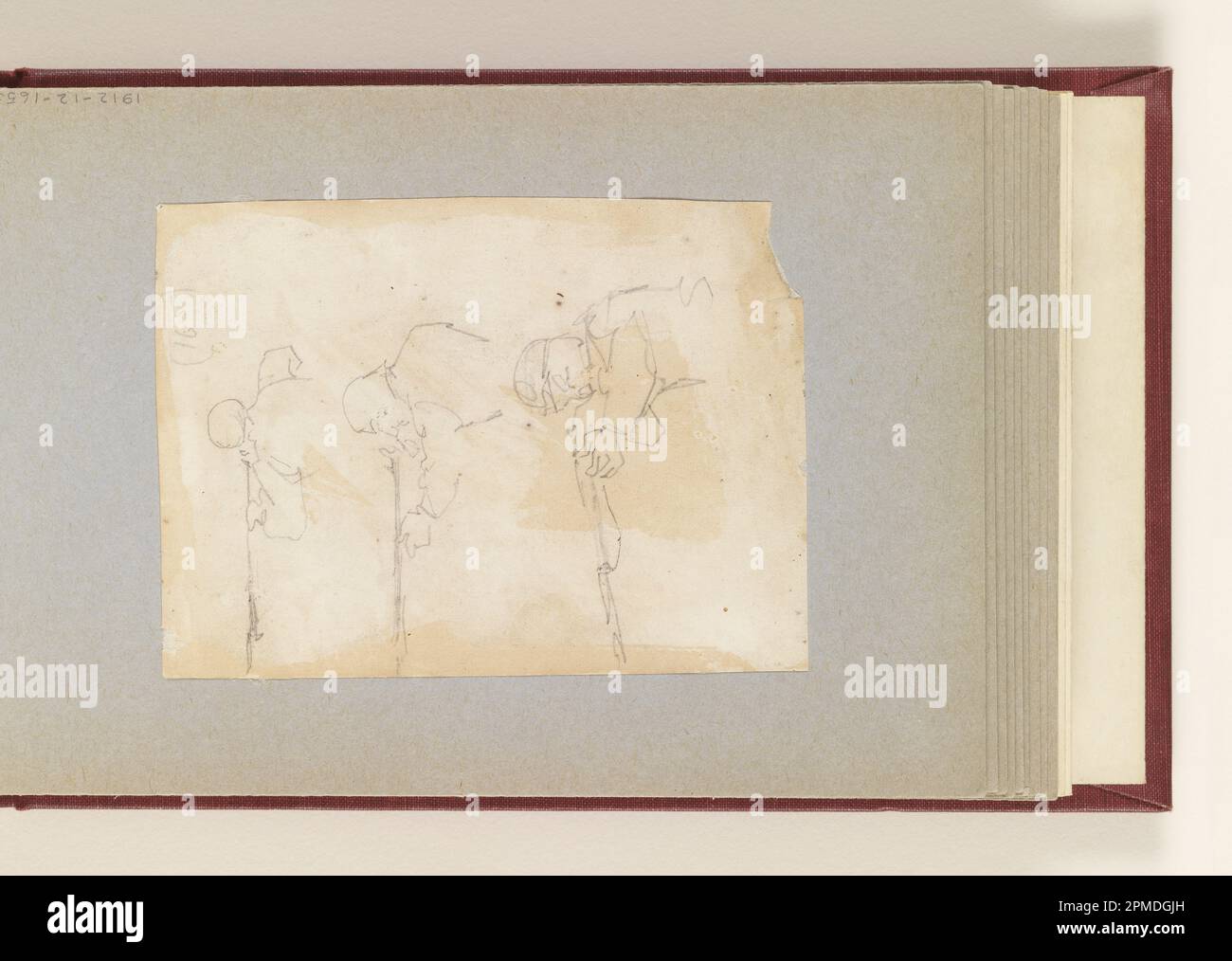 Dessin, trois esquisses d'un fusil de tir de soldat; Winslow Homer (américain, 1836–1910); États-Unis; graphite sur papier vélin crème, posé; 11,5 x 6,6 cm (4 1/2 x 2 5/8 po) [bord inférieur irreg.] Banque D'Images