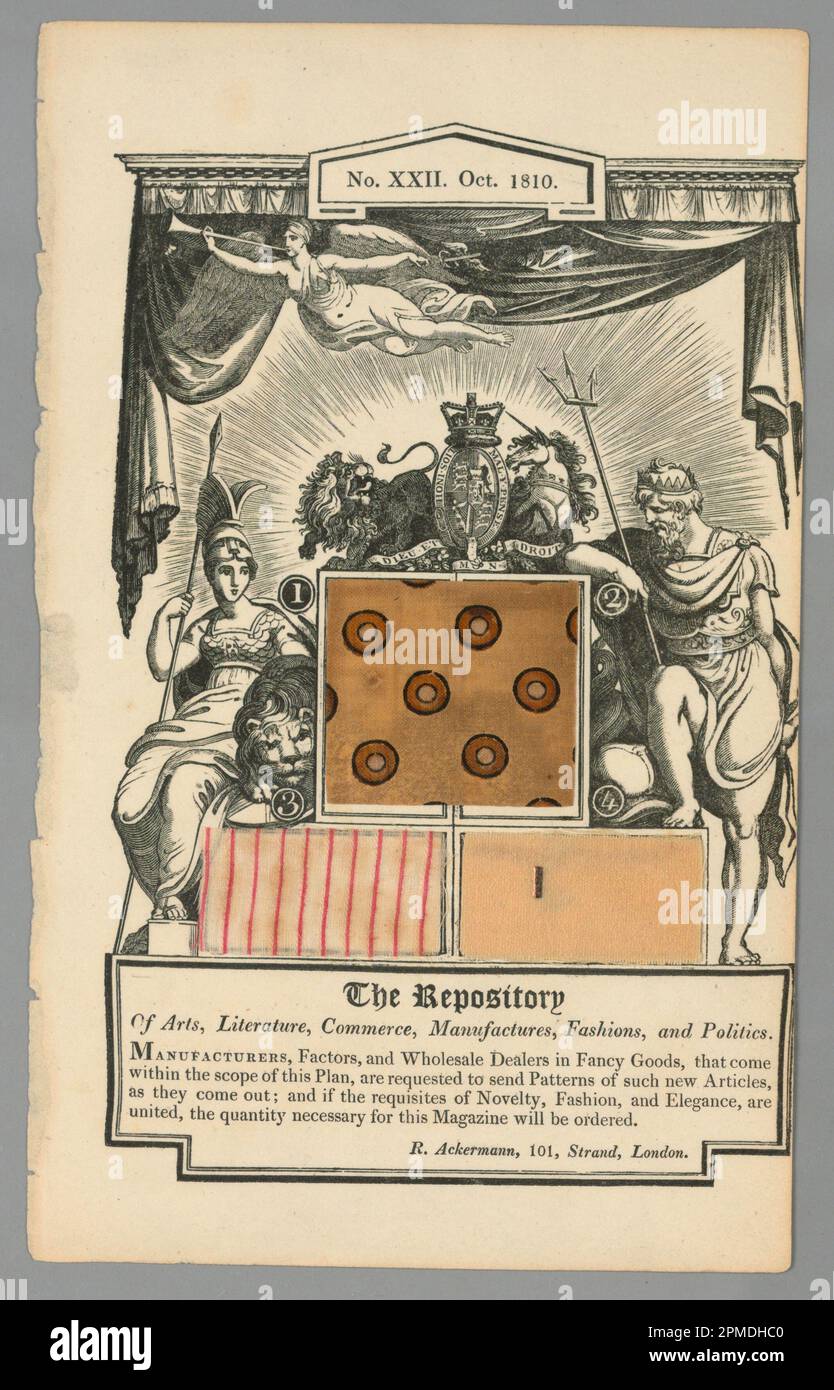 Page de la « Repository of the Arts, Science etc. » D'Ackermann (Angleterre); k.) les échantillons de papier et de textile (fibres non identifiées); 1995-50-275-k Banque D'Images