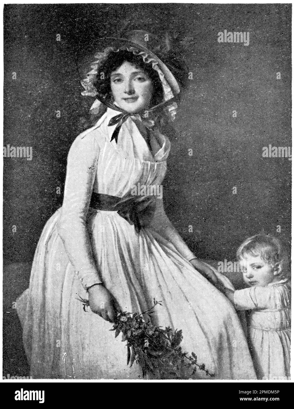 Portrait de Madame Seriziat avec son fils Emile par un peintre français Jacques-Louis David. Publication du livre 'Meyers Konversations-Lexikon', Volume 2, Leipzig, Allemagne, 1910 Banque D'Images