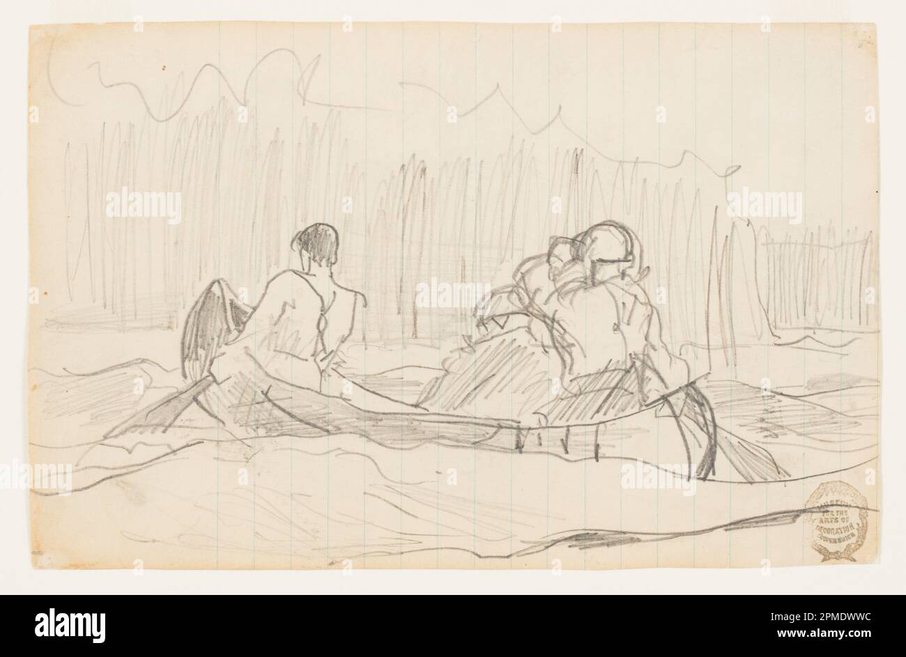 Dessin, canoë avec trois hommes; Winslow Homer (américain, 1836–1910); Canada; graphite sur papier; 12,4 x 19,3 cm (4 7/8 x 7 5/8 po) Banque D'Images