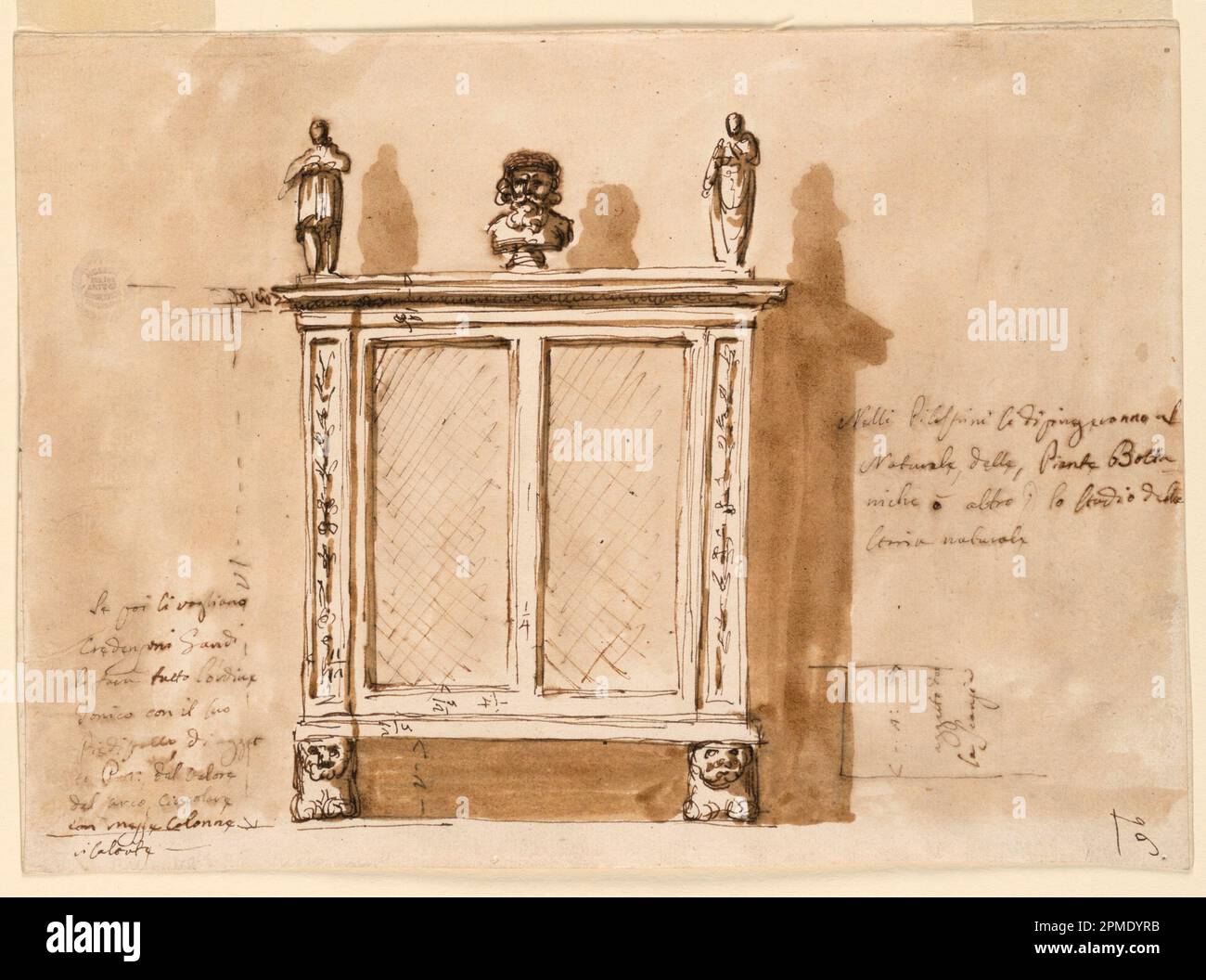 Dessin, Cupboard; architecte: Giuseppe Barberi (italien, 1746–1809); Italie; stylo et encre brune, pinceau et lavage brun sur papier blanc cassé, doublé; image: 19,8 x 27,6 cm (7 13/16 x 10 7/8 po.) Banque D'Images